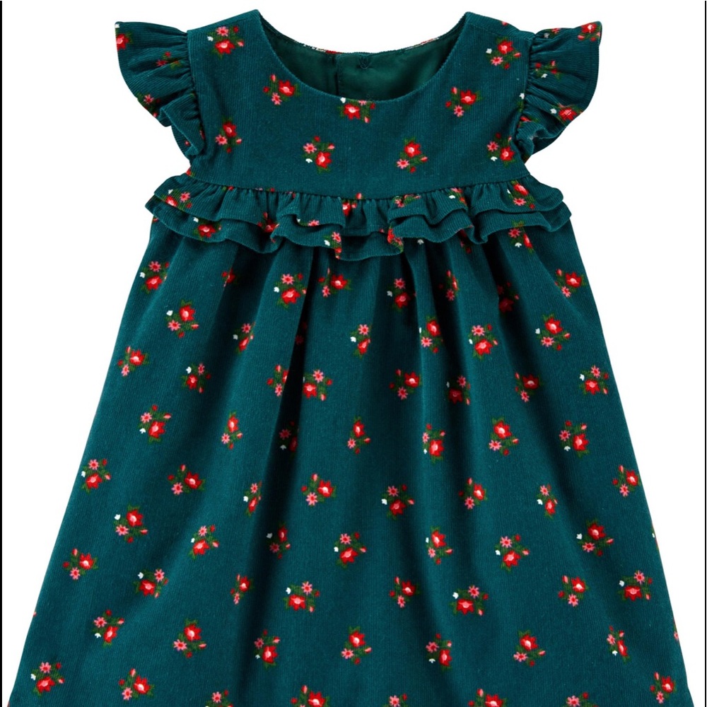 SALE‼️ Green Floral Corduroy Dress